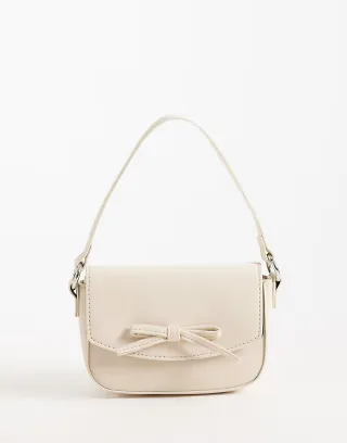 ASOS DESIGN mini bow cross body bag with top handle in off white