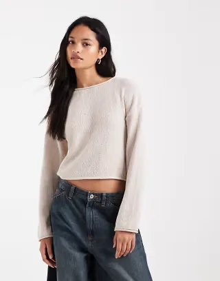 ONLY wide neck loose fit sweater in beige