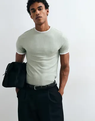 ASOS DESIGN slim fit t-shirt with double layer effect in green texture