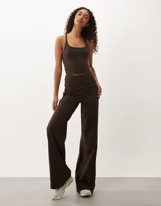 4505 Tall Icon soft touch high waist wide leg dance pants in chocolate