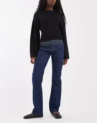 ASOS DESIGN embellished waistband jeans in rinse wash