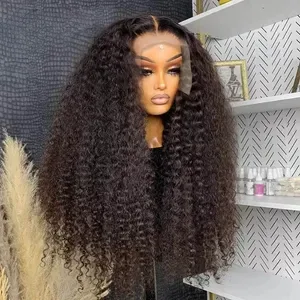 Curly HD Lace Frontal Wig, Brazilian Deep Wave Hair, 250% Density, Preplucked Natural Hairline, Long 10-34 in, Synthetic