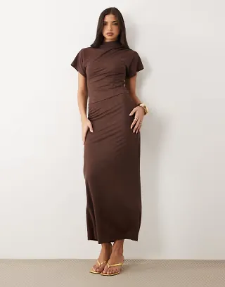 ASOS DESIGN linen look set in brown