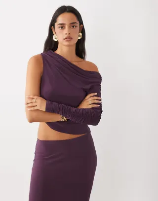 ASOS DESIGN set asymmetric slinky red top in purple