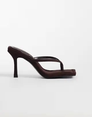 Public Desire Wide Fit Maple toe thong heeled sandals in chocolate suedette