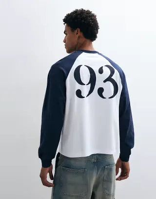 ASOS DESIGN boxy oversized raglan T-shirt with 93 graphic in white