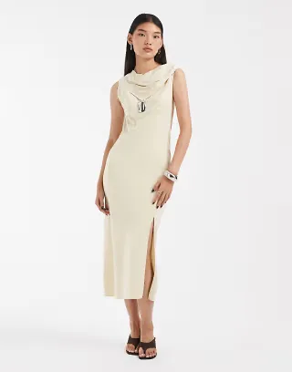 & Other Stories scarf neck midi dress in butter yellow