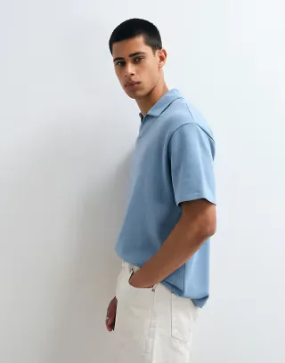 ASOS DESIGN relaxed polo in blue waffle