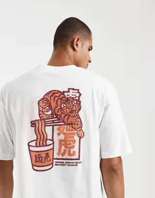 ASOS DESIGN boxy oversized t-shirt with tiger graphic in white