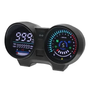 Digital Dual Gauge Motorcycle Speedometer, LED RPM Meter - Black Dashboard Display, Speed Indicator km/h & mph