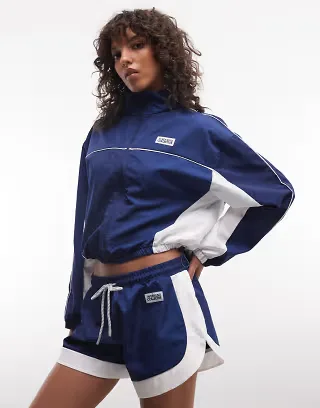 Weekend Collective track runner shorts in navy blue and white - part of a set