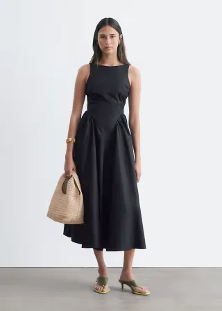 & Other Stories cotton maxi dress with drop waist and open back in black