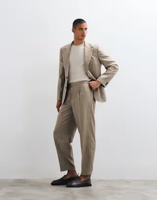 ASOS DESIGN oversized tapered melange suit pants with linen in brown