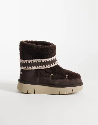 Mou shearling lined platform bounce boots in mocha