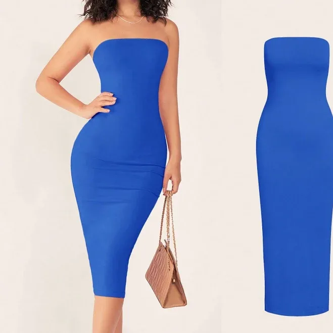 Women's Strapless Slim Fit Bodycon Casual Dinner Dress