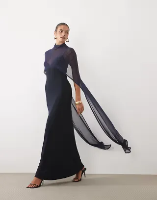 ASOS DESIGN exaggerated cape maxi dress in navy