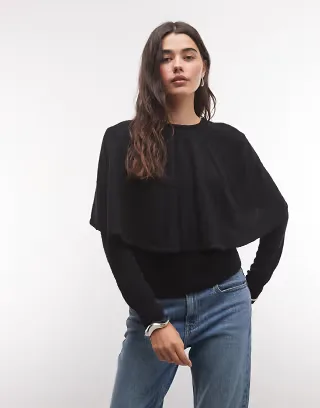 Monki cape knitted cardigan in black