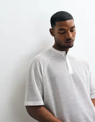 ASOS DESIGN oversized henley T-shirt in white textured fabric
