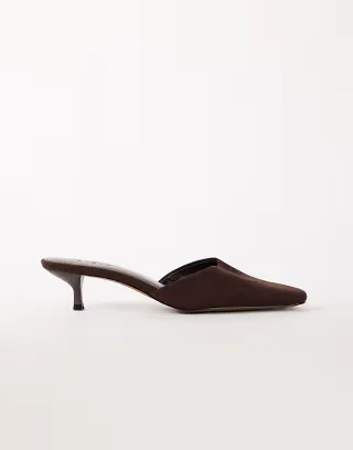 Topshop Arthur rounded toe mid heel mule in chocolate faux suede