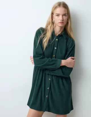 Threadbare button through mini dress in dark green
