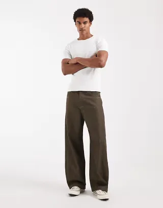 ASOS DESIGN barrel jeans in raw khaki denim