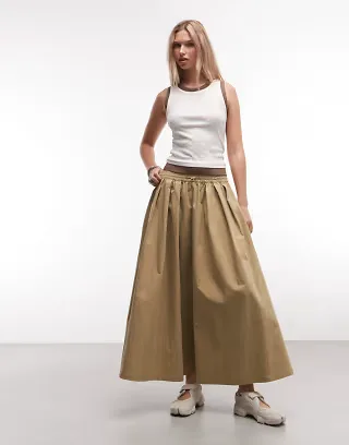 ASOS DESIGN volume midi skirt in camel
