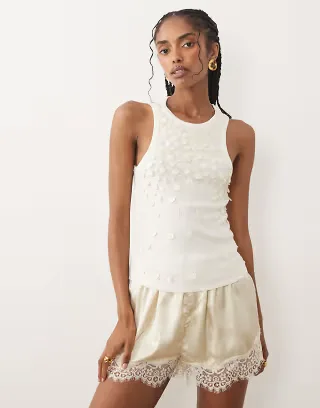 River Island faux shell embellished tank top in white