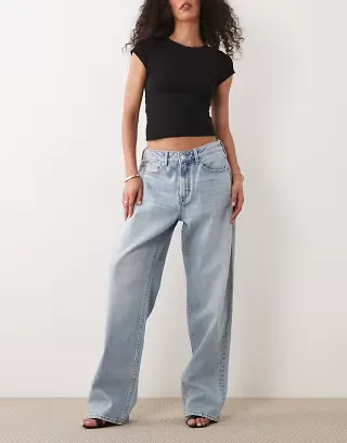 Good American good 90s high waist straight leg jeans in light blue wash
