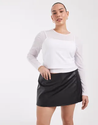 ASOS DESIGN Curve Tailored faux leather pelmet mini skort in black