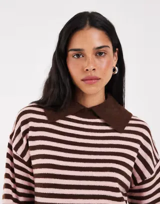 ONLY knit polo in brown & pink stripes