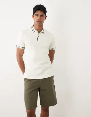 BLEND 100% cotton regular fit polo in off white with contrast twin tipping