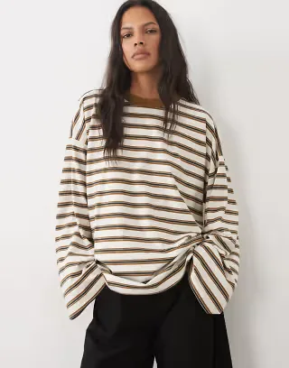 ASOS DESIGN crew neck long sleeve T-shirt in striped print