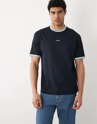 BOSS ORANGE relaxed fit jersey tee in dark blue