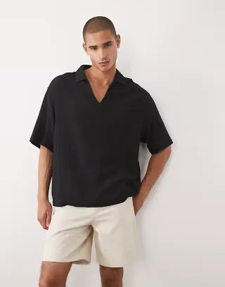 ASOS DESIGN oversized over the head eyelet shirt in black