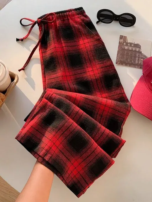 Shein Women's |Casual Loose Plaid Wide Leg Pants