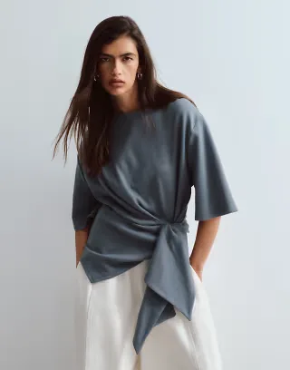 ARRANGE T-shirt with tie waist detail in charcoal