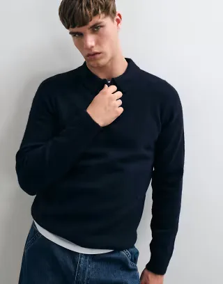 Threadbare classic 1/4 zip knitted polo in navy