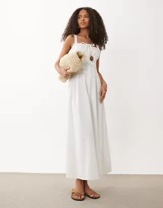 Wednesday's Girl milkmaid button detail dress in white