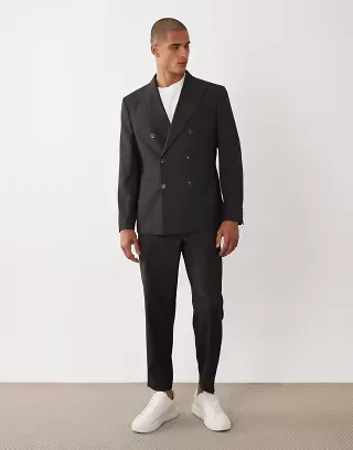 ASOS DESIGN regular double breasted suit set in gray
