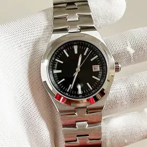 Overseas Mens Automatic Watch - Black Dial Stainless Steel Mechanical Wristwatch with Hardlex Glass and Clasp