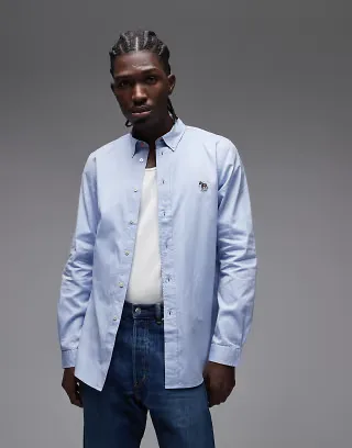 PS Paul Smith long sleeve tailored fit linen look shirt in blue