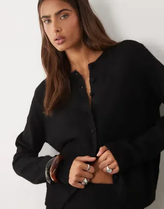 ASOS DESIGN wool blend neat fit cardigan in black
