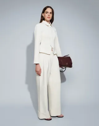 Wanderdoll Gabriella tailored cuffed hem wide leg pants in cream - part of a set