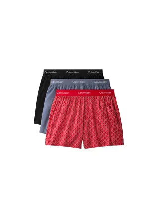 Calvin Klein Icon Cotton Stretch 3 pack slim boxers in black/emblem print/gray