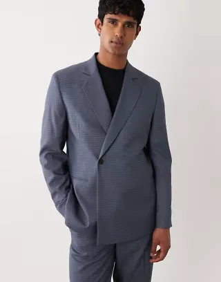 ASOS DESIGN regular suit jacket in blue checkered print