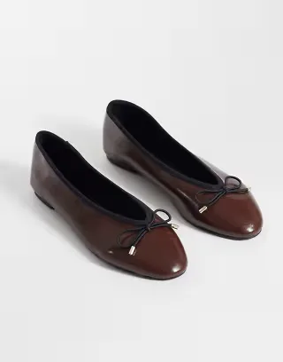 ASOS DESIGN Lola soft bow detail ballet flats in snake and chocolate