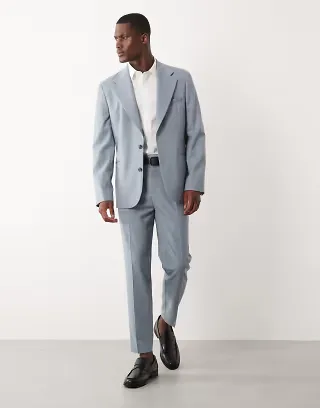 ASOS DESIGN 100% summer wool slim suit in blue