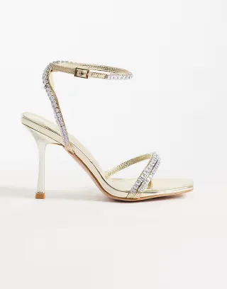 Simmi London Maelis embellished heeled sandals in gold mirror
