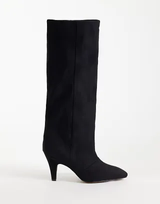 ASOS DESIGN Contessa cone heel slouchy knee boots in black suedette