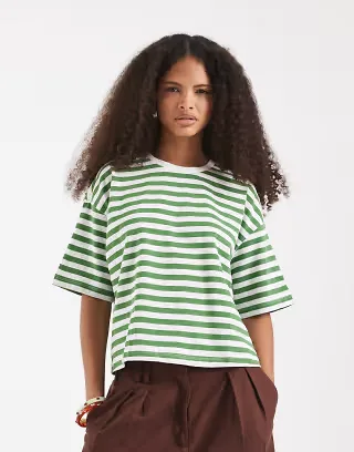 PIECES short sleeve heavyweight t-shirt in mint green and white stripes